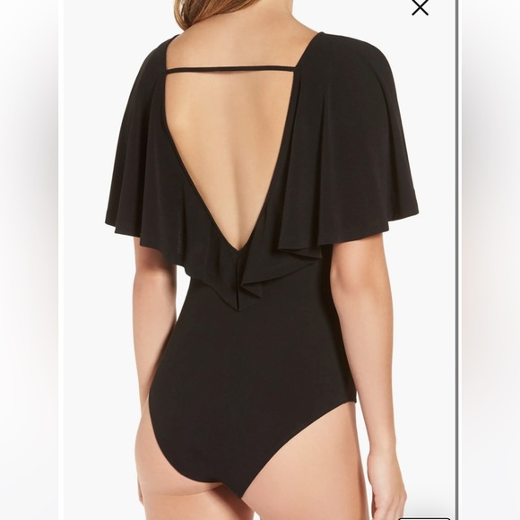 Leith Cape Overlay Bodysuit in Burgundy - Picture 5 of 5